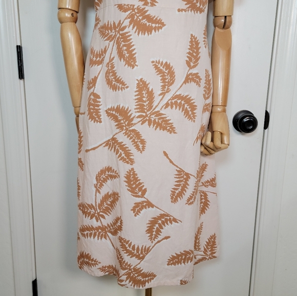 Roolee Midi Palm Leaf Beach Resort Boho Cotton Blend Linen Dress Size Small - Picture 2 of 14